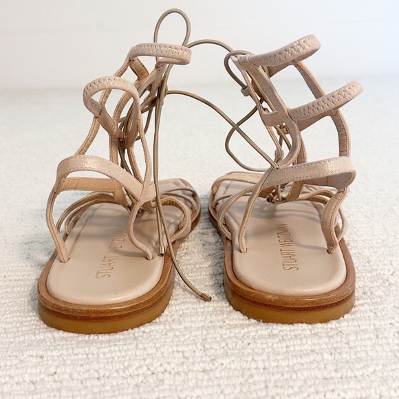 STUART WEITZMAN Kora Women’s 8 Tan Sandals Gladiator Lace Up Shimmer Vacation - Picture 6 of 11